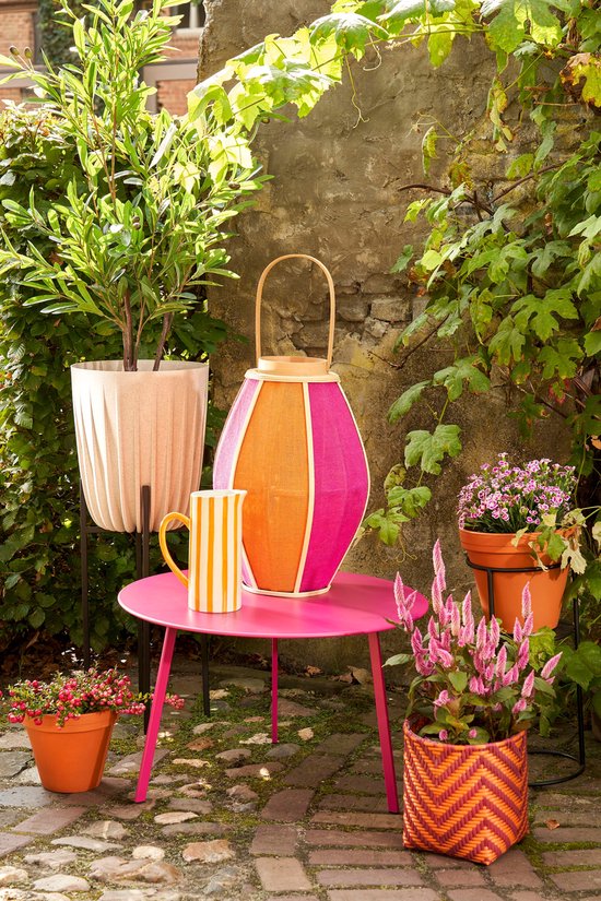 Mica Decorations Roger Laterne - H45 x Ø32 cm - Jute - Fuchsia, Orange