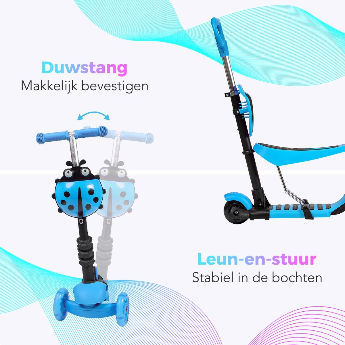 LifeGoods MultiRider - Kinderroller mit Schiebestange - 3 -8 Jahre - Jungen/Mädchen - 3 leuchtende Räder - Blau