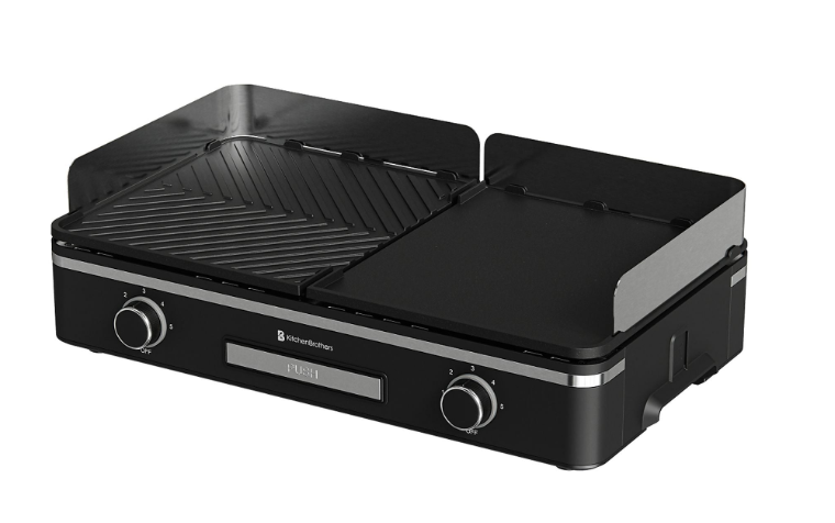 KitchenBrothers Elektrische Grillplatte KB4204 - 2400W - 2 Zonen - Gerippt & Flach - Schwarz - 50x30 cm