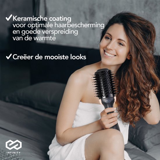 Infinity Goods 4-in-1 Haartrockner-Bürste - Keramik-Magie-Bürste - Trocknen/Stylen/Locken/Volumen - kurzes und langes Haar - 1200W - Schwarz/Gold