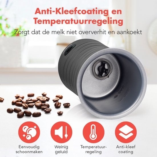 KitchenBrothers Elektrischer Milchaufschäumer - 4-in-1 - 240 ML - Praktischer Milchaufschäumer - Anthrazit