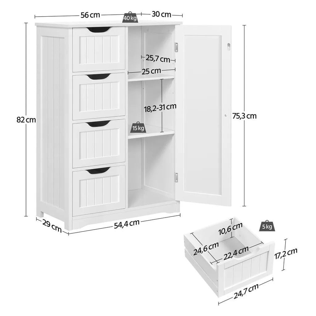 Yaheetech Badezimmerschrank - 56x30x82 cm - Aufbewahrung - Schubladen - Verstellbar - Kompakt - Weiß
