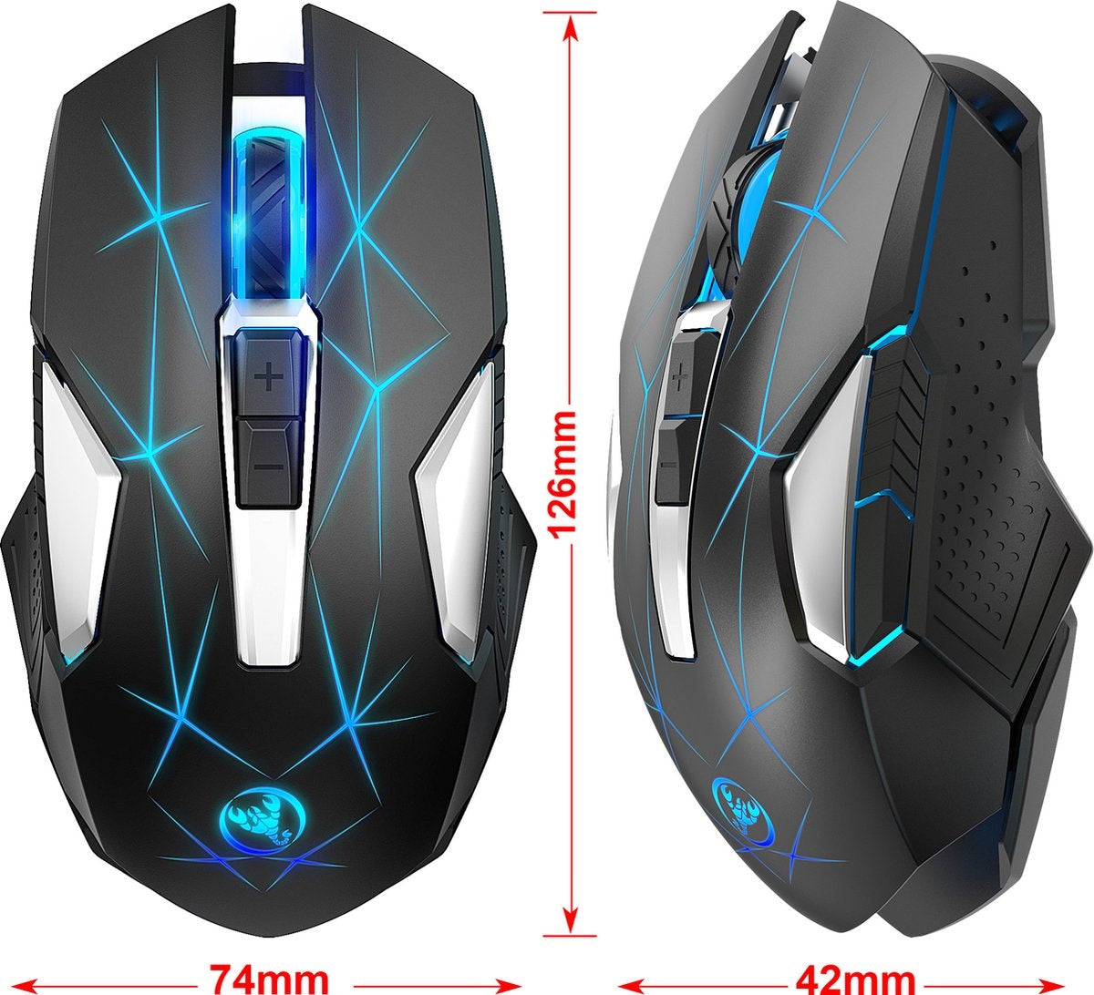 HXSJ T300 2.4G Wireless Gaming Mouse - Computermäuse - Ultraleicht - Kompakt für unterwegs - RGB-Beleuchtung - Schwarz