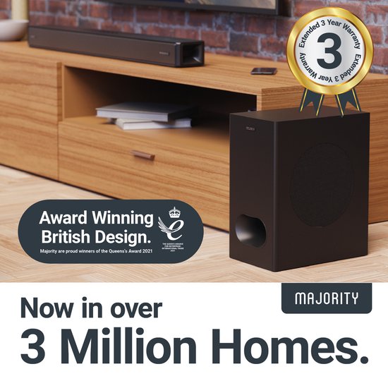 Majority Sierra Plus Dolby Atmos 2.1.2 Soundbar + Subwoofer - 400W, 3 x HDMI, Bluetooth, Optisch, USB