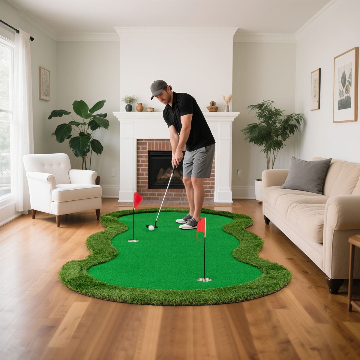 Coast Golf-Puttingmatte – 3 Löcher – inklusive Golfbälle und Flaggen – 300 x 150 cm – grün