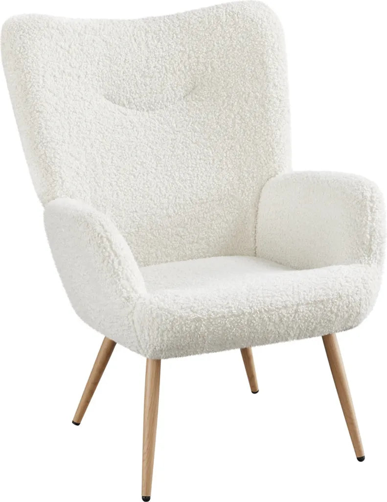 Yaheetech Relaxsessel 73,5 x 81 x 98 cm – Weiß – Skandinavischer Sessel mit Bouclé-Bezug