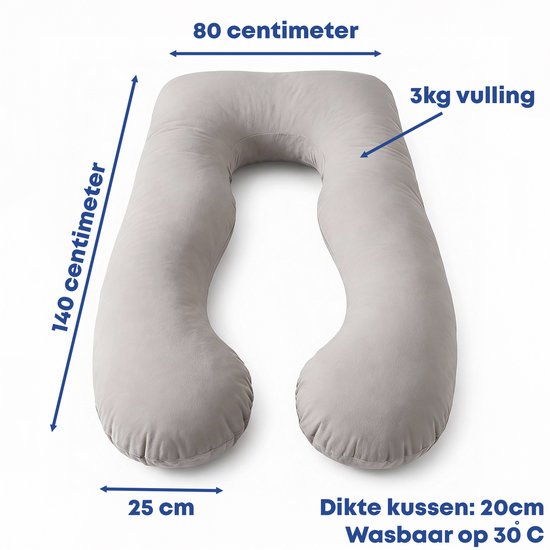 Earkings Schwangerschaftskissen Seitenschläferkissen U-Form 140x80 cm Hellgrau