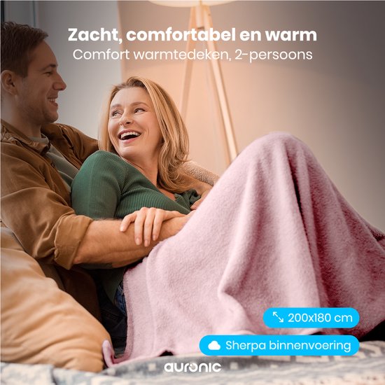 Auronic Electric Blanket - 200x180cm - Heizdecke - 2 Personen - Sherpa Fleece - 9 Wärme- und Timer-Stufen - Decke - Heizdecke - Pink