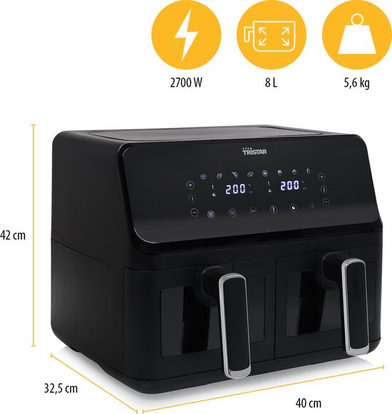 Tristar FR-9037 – Airfryer XXL – 6,2 l – Mit Sichtfenster – 10 Garprogramme – PFAS-frei