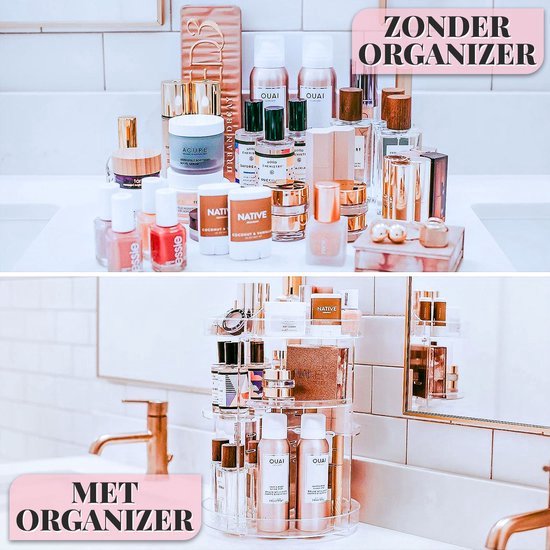 Homewize Abode - Make Up Organizer Transparent - 360 Grad drehbarer Ständer - Schmuckkästchen - Makeup & Nagellack Organizer - Acryl