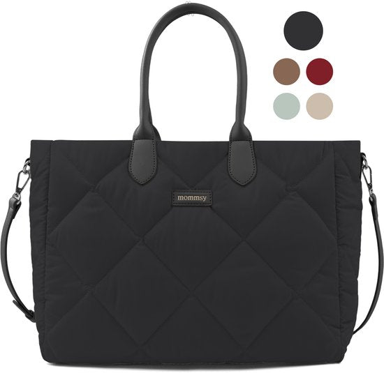 Mommsy Wickeltasche – Wickeltasche – Mom Bag – Thermofach – Gesteppter Puffer-Stoff – Mommy Bag – Besonders geräumig – Wasserabweisend – Organizer – Leicht – Schwarz
