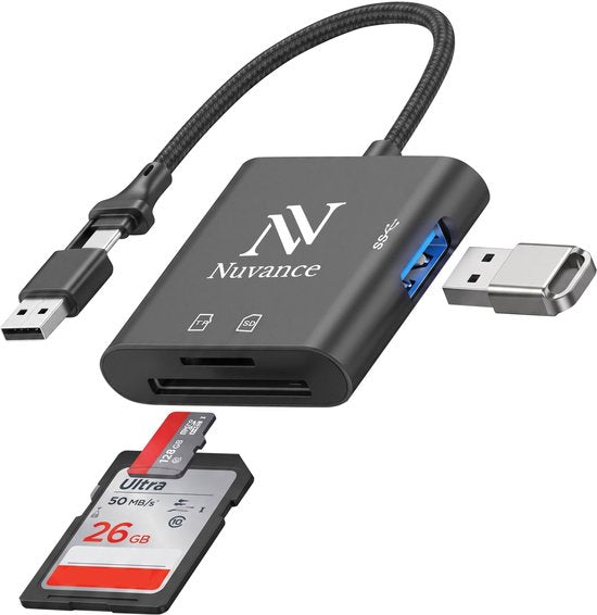 Nuvance SD-Kartenleser – SD-Kartenleser – 3-in-1 – SD-Kartenleser – USB-C & USB-A – Micro-SD-Kartenleser – TF-Karte
