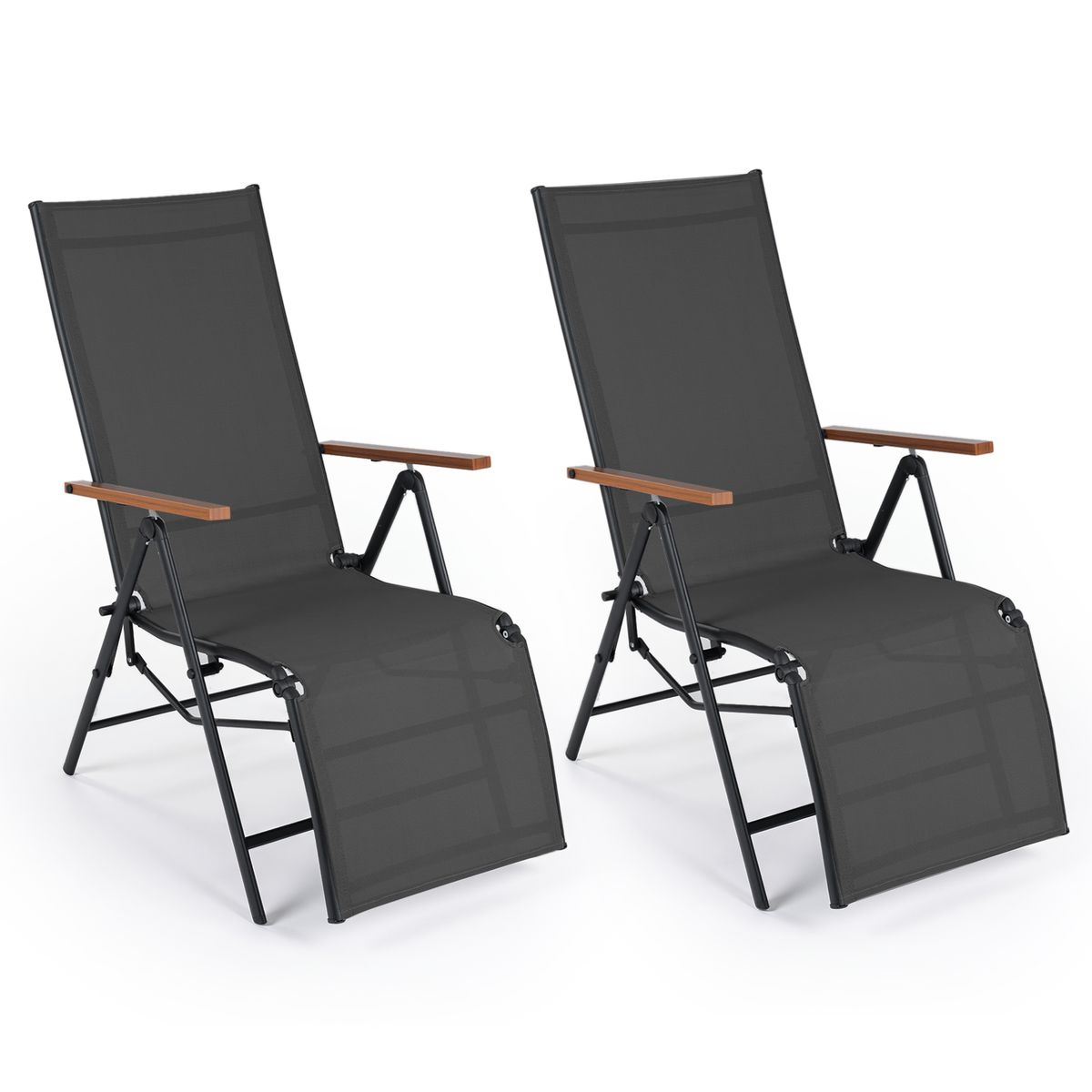 Coast Klappliegestuhl-Set, 2er-Set – Verstellbare Rückenlehne – Armlehnen – Schwarz