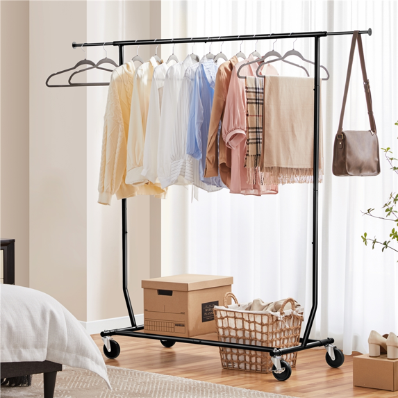 Yaheetech Kleiderständer – Verstellbar 129,5–189 cm – Auf Rollen – 90 kg – Schwarz