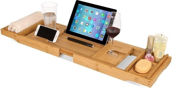 LifeGoods Badewannenbrett - Ausziehbar - Für die Badewanne - 74,5 bis 108,5 cm - Mit Halterung - Holz