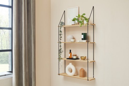 LIFA LIVING Wandregal - Industriell - Rechteckig - Eisen und MDF-Holz - 3 Holzböden