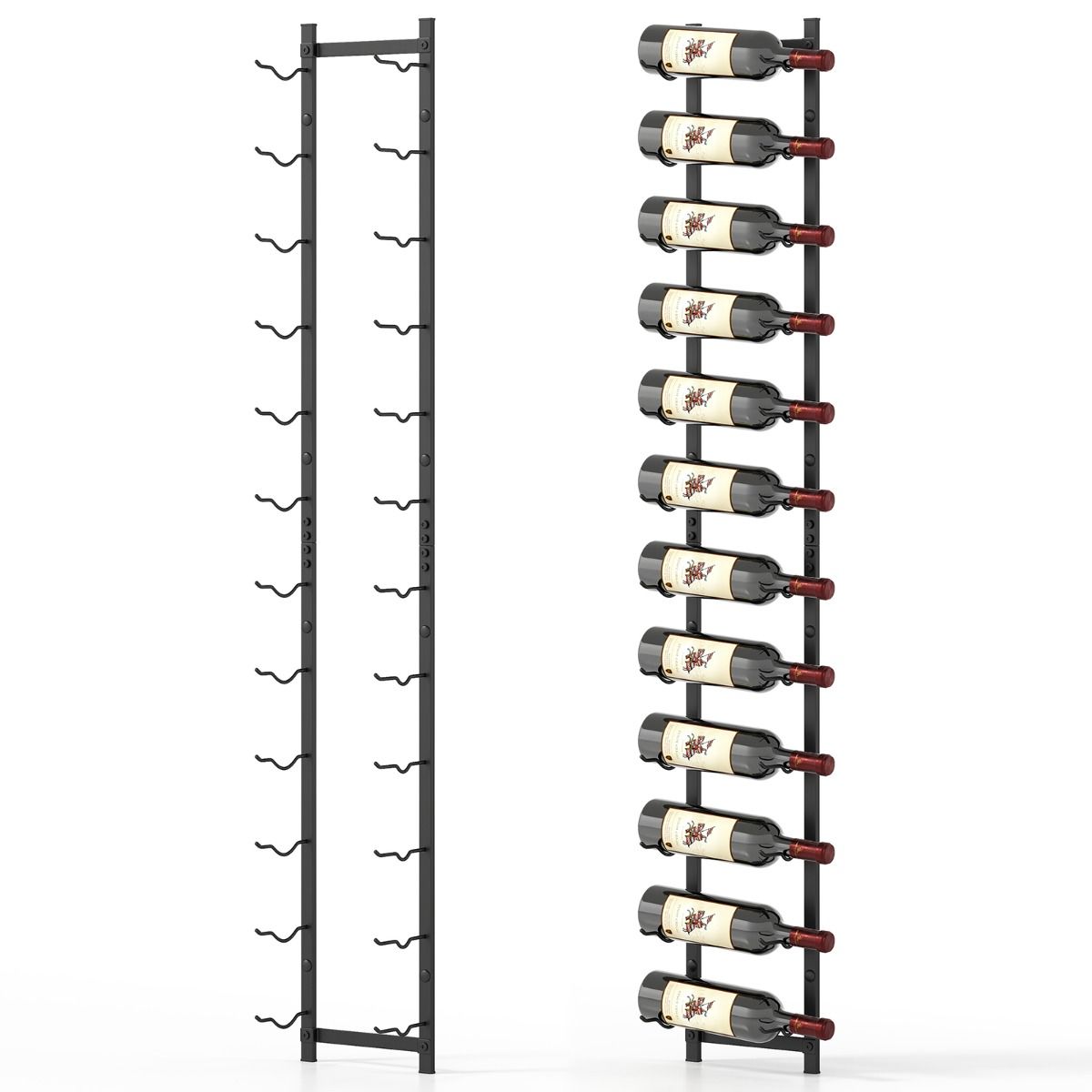 Coast Weinregal zur Wandmontage für 12 Weinflaschen – Flaschenhalter aus Metall – 22 x 13,5 x 145 cm – Schwarz