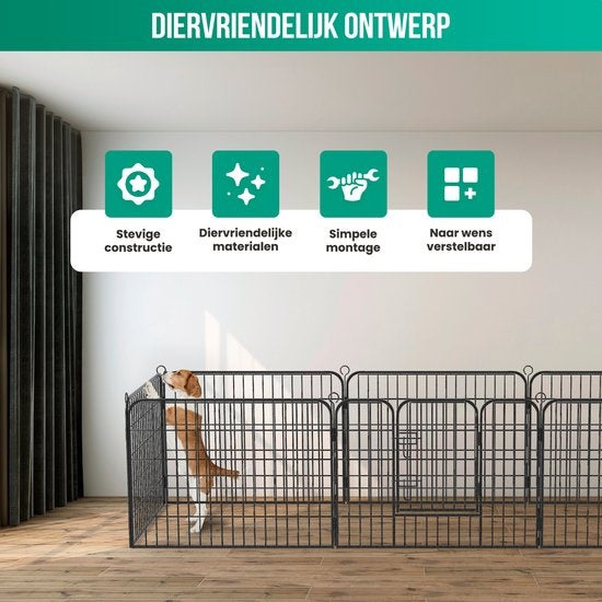 Avalo Puppyren AÃƒÃ‰Ã€Ãº210cm Opvouwbaar Zwart - 8 panelen 80x60cm - Dierenren / Konijnenren / Hondenren