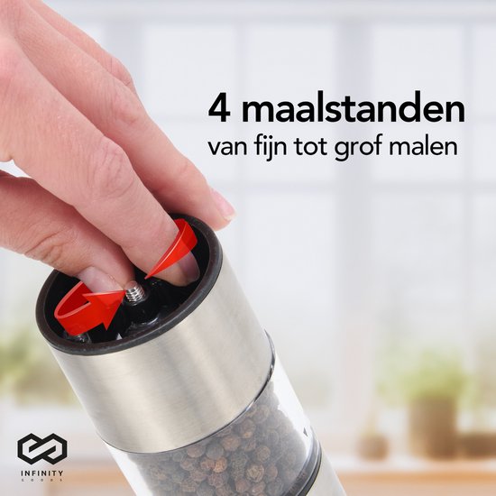 Infinity Goods Elektrische Peper- En Zoutmolen Set - Pepermolen - Zoutmolen - Verstelbare Maalgraad - Kruidenmolen - RVS