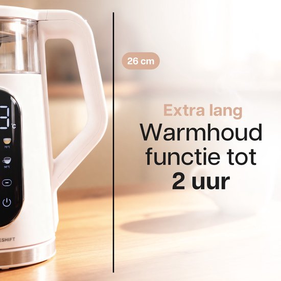 HomeShift® Wasserkocher mit Temperaturkontrolle - Warmhaltefunktion - Doppelwandig - Elektrisch - 1,7 Liter - 2200W - Weiß
