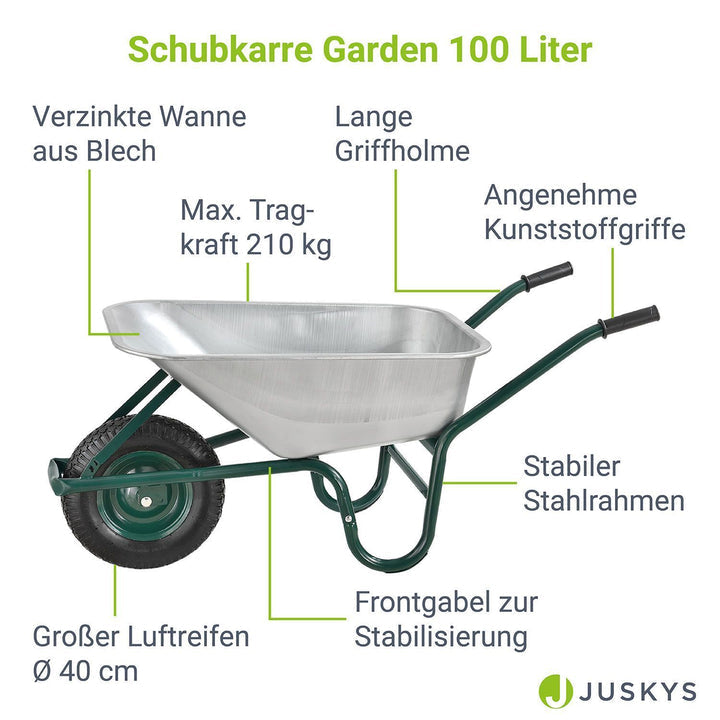 Juskys Schubkarre - 100L - 210 KG Kapazität - Silber