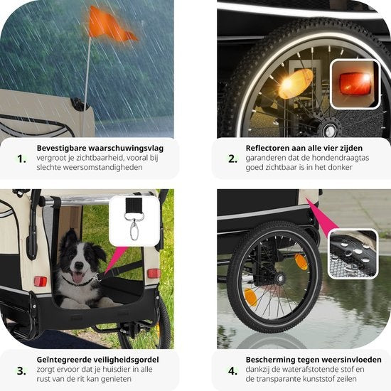 tectake - Dog WoofRider Fahrradanhänger - beige - zusammenklappbar, bis zu 40 kg - Hundebuggy Hundekinderwagen - 404945