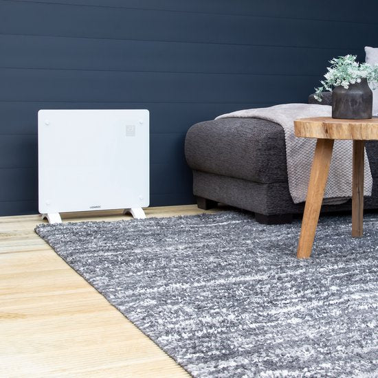 VONROC Luxury electric heater - Mit Glasscheibe - 500W/1000W - Beheizt Räume bis zu 12m2 - Gesteuert sowohl mit App (über Wifi) als auch manuell - Thermostat und Timer - Weiß