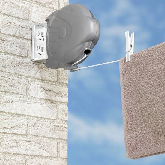 WENKO Wäscheleine Jumbo 15 Meter – Wäscheleine – Ausziehbare Wäscheleine auf Rolle – Wäscheleine mit automatischer Aufrollfunktion