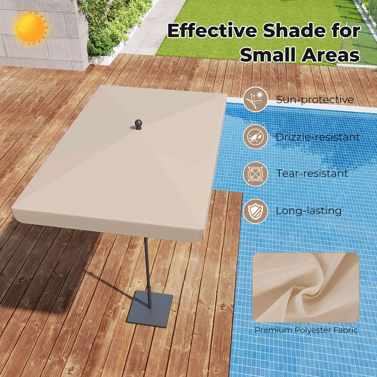 Coast Balkon-Sonnenschirm – rechteckig – um 30° neigbar – 200 x 130 cm – beige