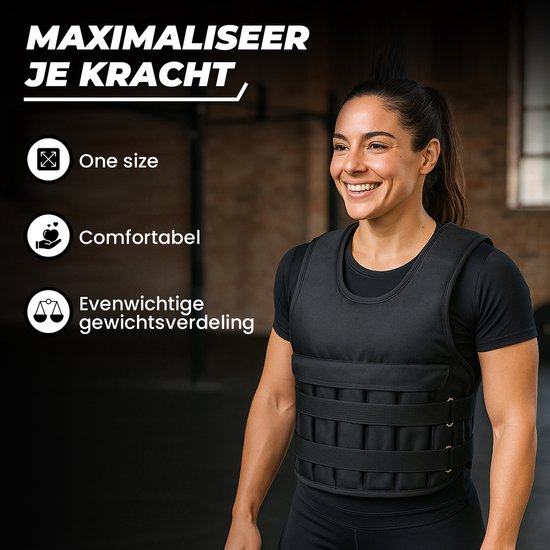 Fitby Adjustable Weight Vest 20KG - Gewichtsweste - Gewichtswesten - Gewichte - Krafttraining & Crossfit - Cardio - Geeignet ab Größe L- Schwarz