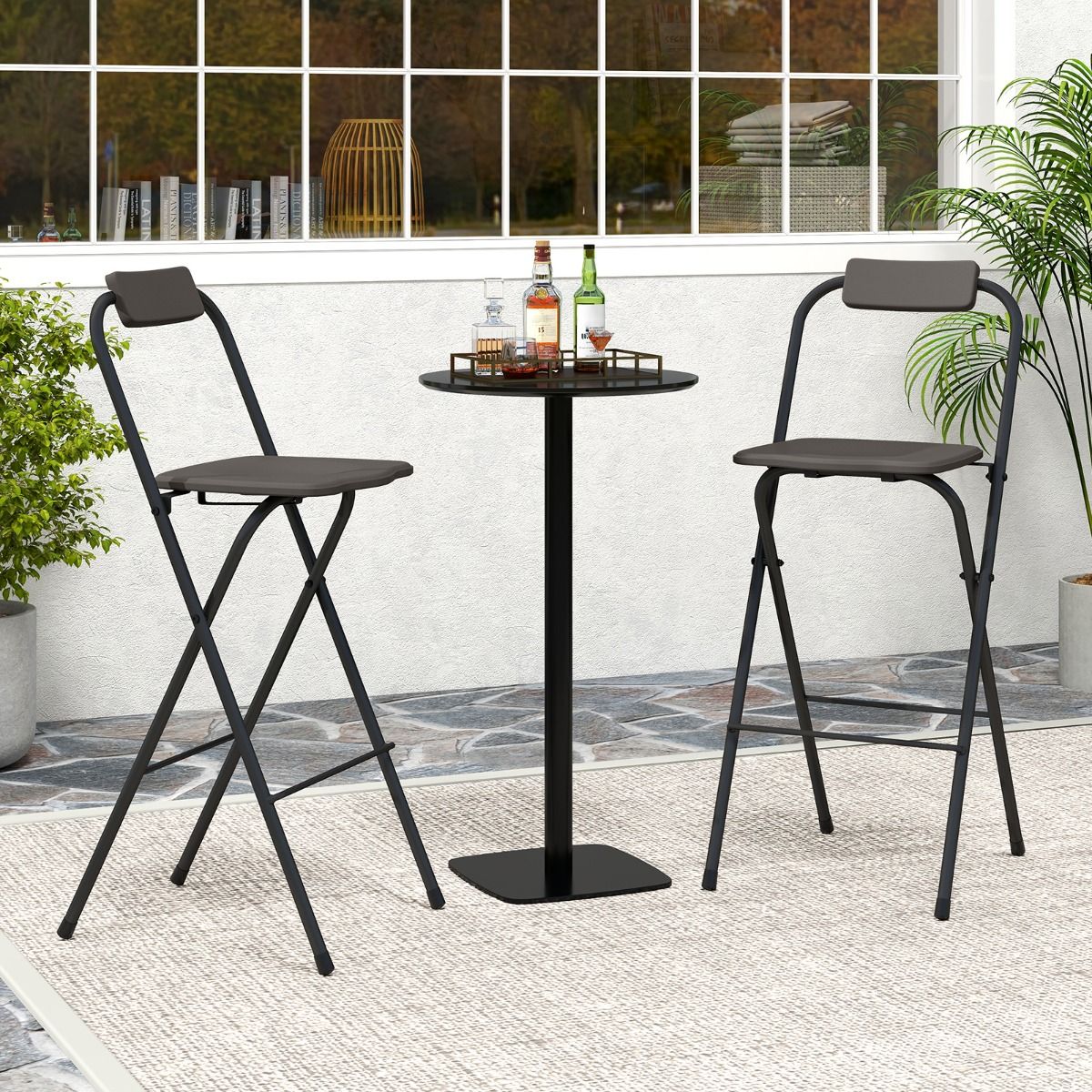 Coast Barhocker, 2er-Set – zusammenklappbar – mit Rückenlehne – grau und schwarz