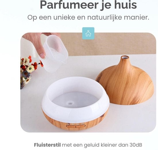 Gologi Slimme Aroma Diffuser - 550ML - Luchtbevochtiger - Geurverspreider - LED verlichting - Incl. 2 Etherische OlieÃƒÃ n - Lichtbruin