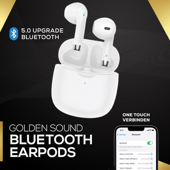 Golden Sound Ohrhörer - Bluetooth - Kabellos - Earpods - Sport Ohrhörer - Für Smartphone & Laptop - Weiß