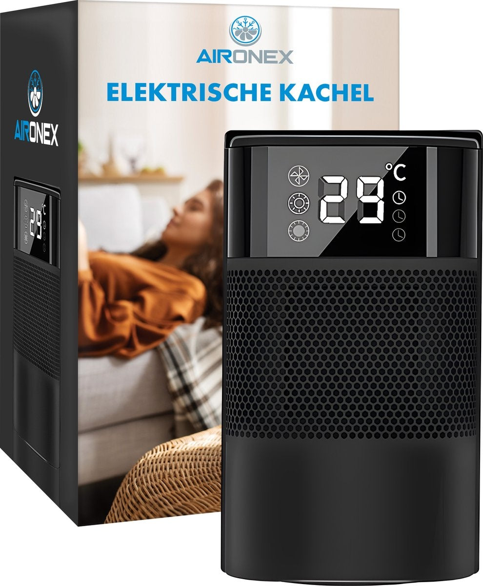 Aironex - Keramikkocher - Modell K1000 - 1200 W - Mit Fernbedienung & LCD-Display - Fallschutz & Drehbar - Kunststoff - Schwarz
