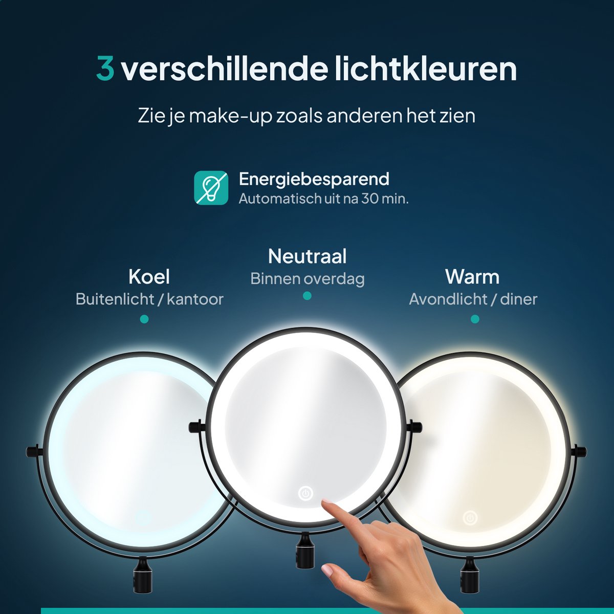 Mirlux Make-up-Spiegel mit LED-Beleuchtung - 20 cm - Wiederaufladbar - 1x & 5x Vergrößerung - Schwarz - Rasier- und Badezimmerspiegel