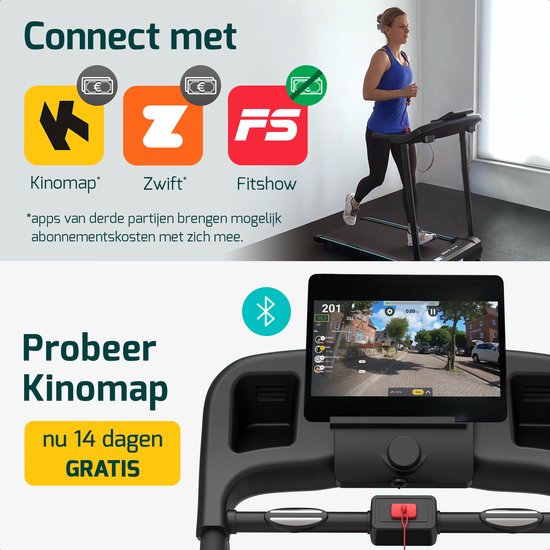 Fitage Laufband für Zuhause - Neigungsfunktion - Bluetooth - 1-12 km/h - klappbar - 100 x 64 x 25 cm - Schwarz