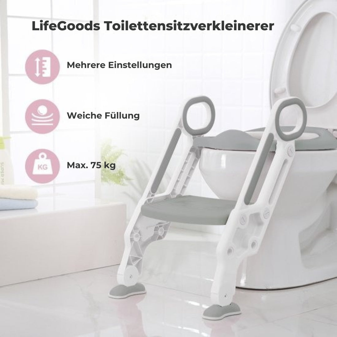 LifeGoods Toilettensitzverkleinerer - Mit Treppe - Töpfchen Kleinkind - 2 bis 7 Jahre - Grau/Weiß