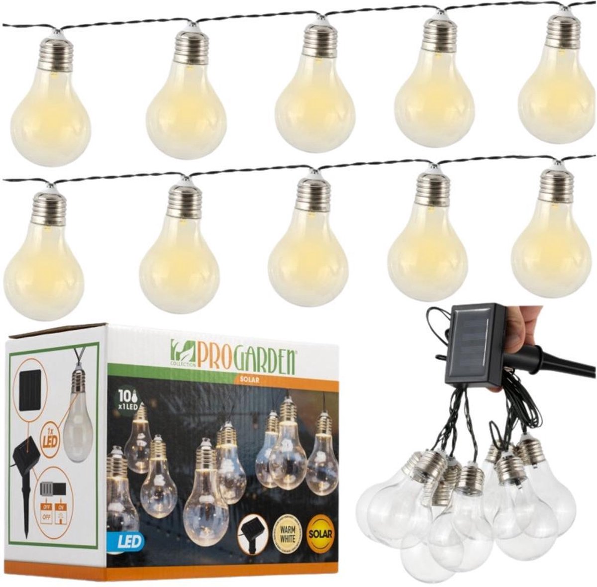 Partybeleuchtung - Solar - 10 LED-Lampen - Transparent - Warmweiß