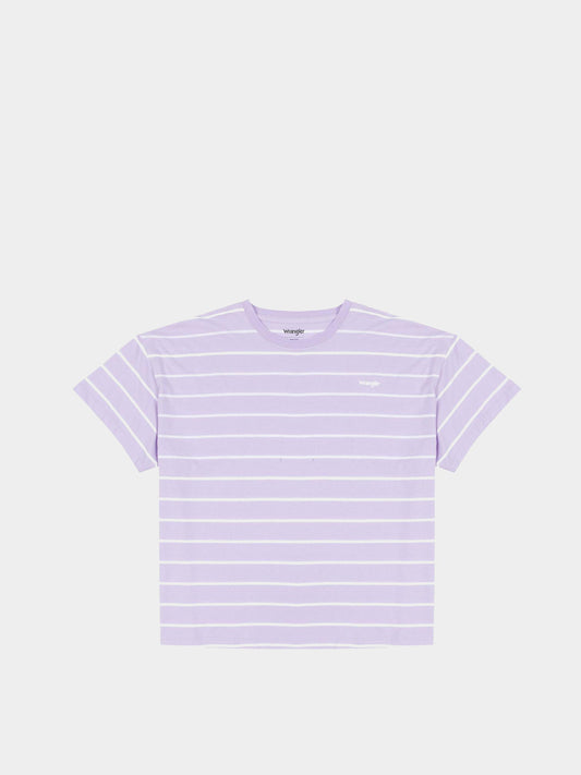 Wrangler Women's T-Shirt - Gestreift, Baumwolle, Größe L, Lavendel/Weiß - Oversized Fit, Länge 62 cm, Oberweite 55 cm