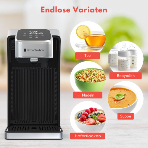 KitchenBrothers - Heißwasserspender - Touch Display - Milchfunktion - 2.7L - 2600W - Edelstahl/Schwarz