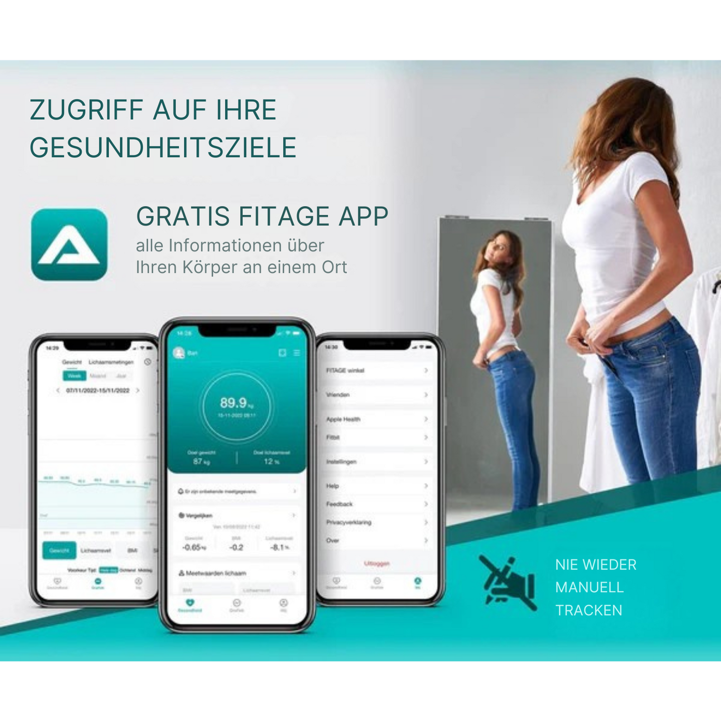 FITAGE Smart Waage - mit App - misst 17 Körperwerte - Schwarz