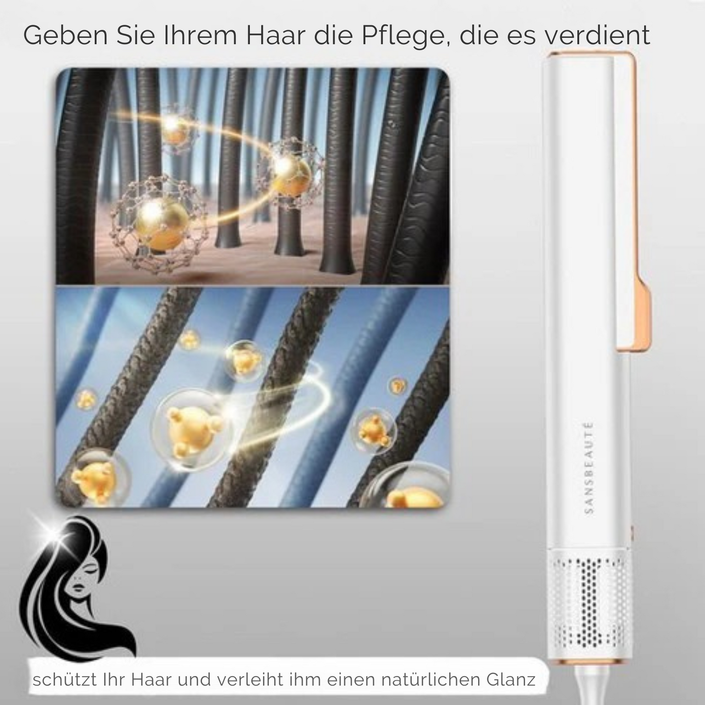 Sansbeauté® Sanstraight Glätteisen - 2-in-1 Airstraight - Haartrockner & Glätteisen - 80℃ bis 140℃ - Weiß