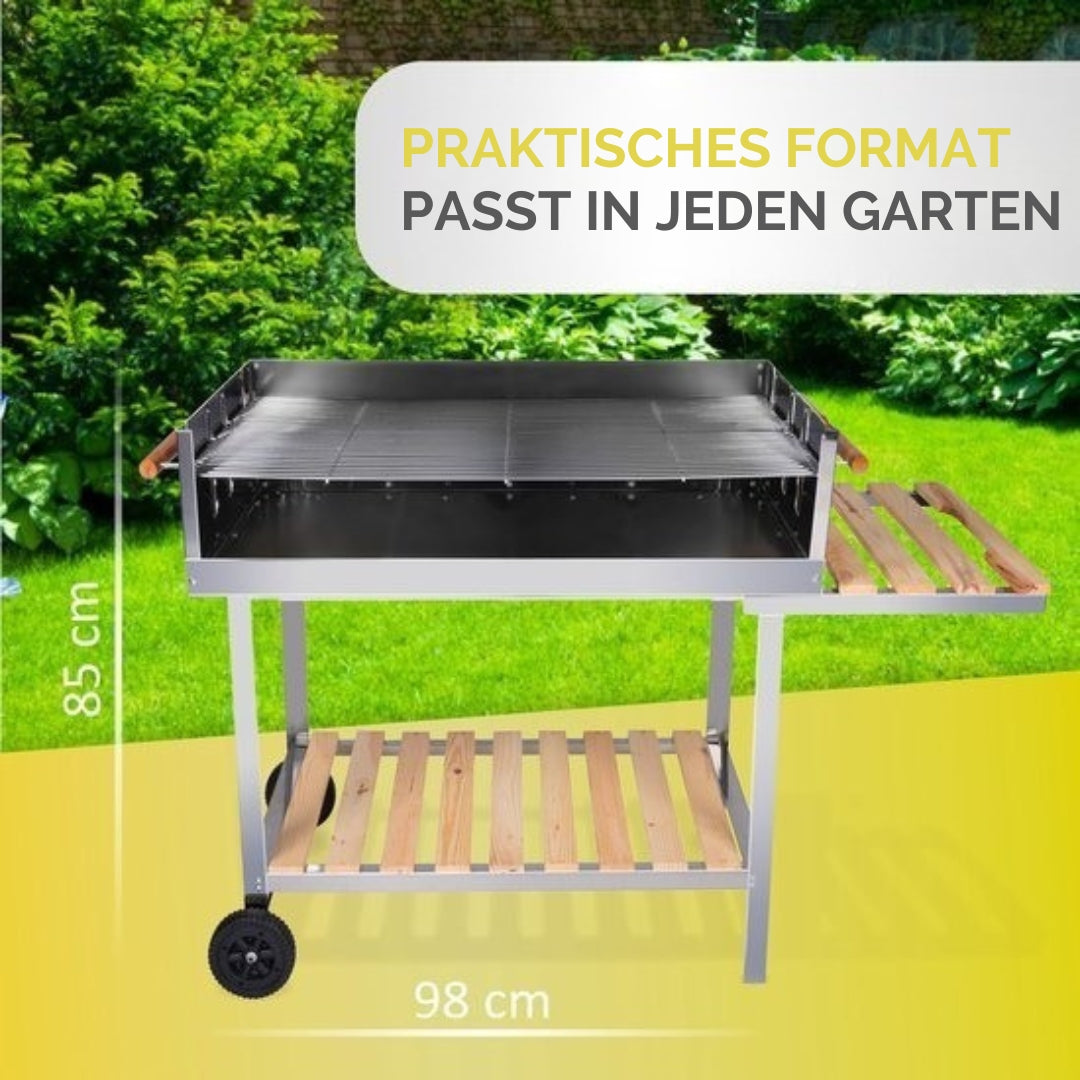 BBQ Collection Holzkohlegrill - mit Ablage & Rollen - Edelstahl - 98 x 56 x 85 cm - Silber