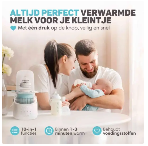 Vulpes Goods® - Flaschenwärmer PRO V2 - 10-in-1 - mit Sterilisationsfunktion und Nachtlicht sowie 24-Stunden-Wärmefunktion und Timer - für alle Flaschenmarken und -gläser - luxuriöses weißes und weiches blaues BPA-freies Plastik