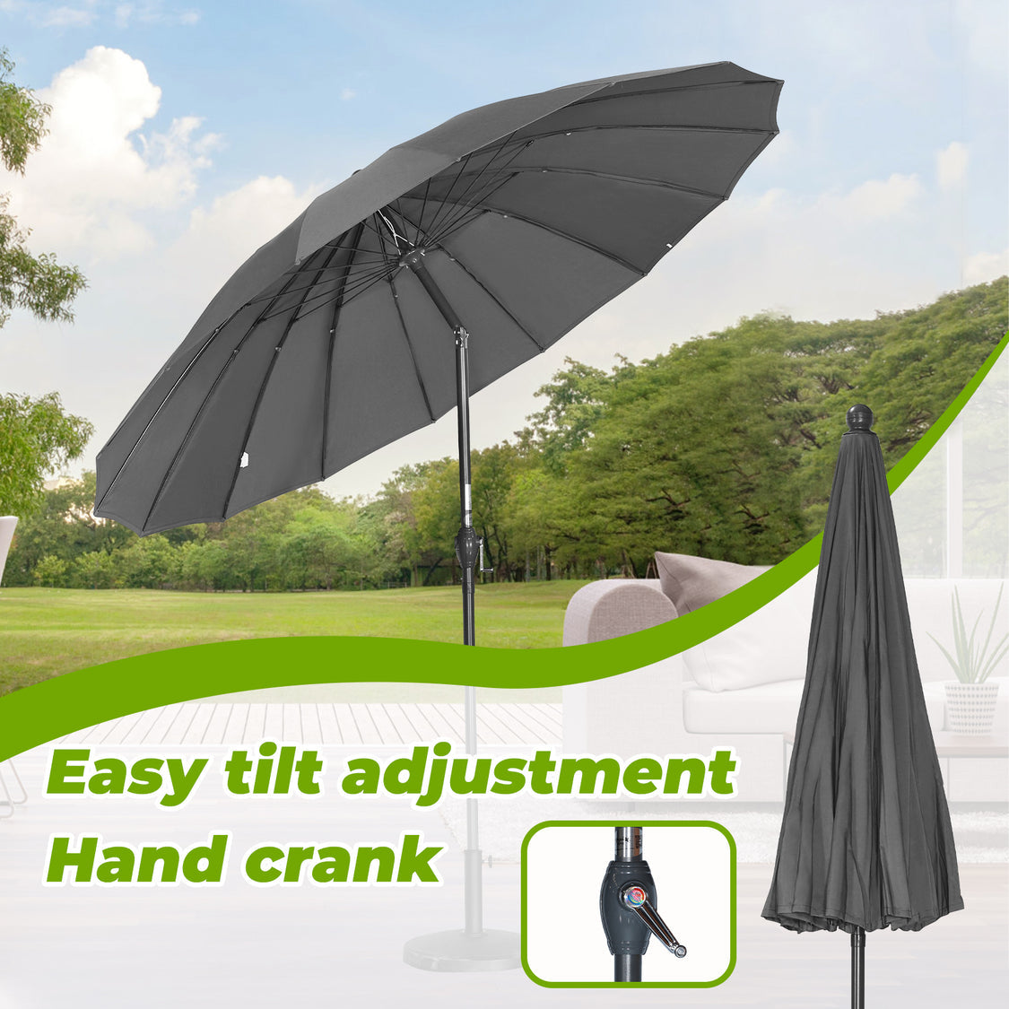 Angel Living Sonnenschirm Rund - Ø270cm - Massiv - Kippbar - Grau