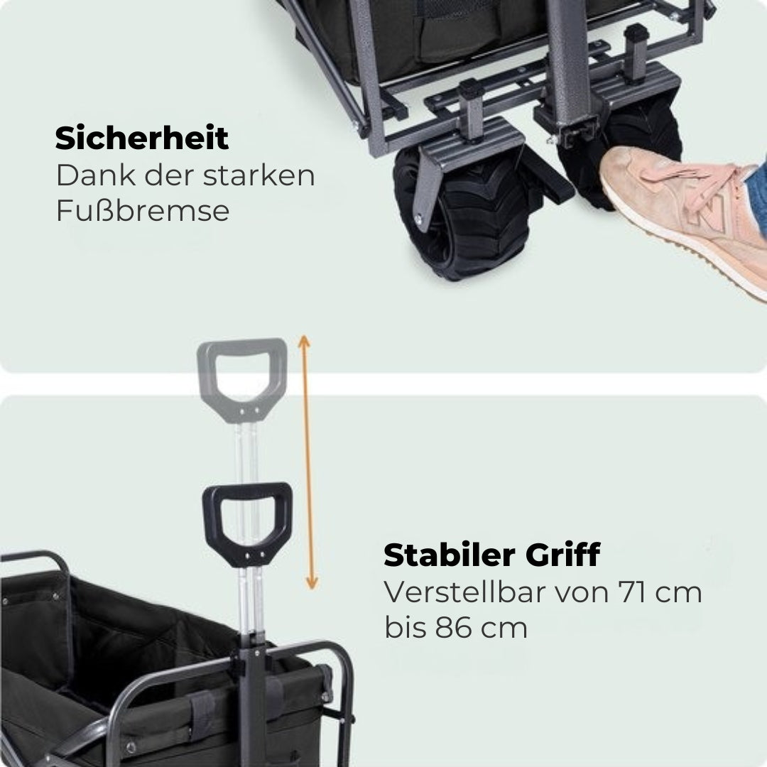 LifeGoods Wagon - faltbar - 80KG Tragfähigkeit - 94L - waschbares Polyester - Schwarz