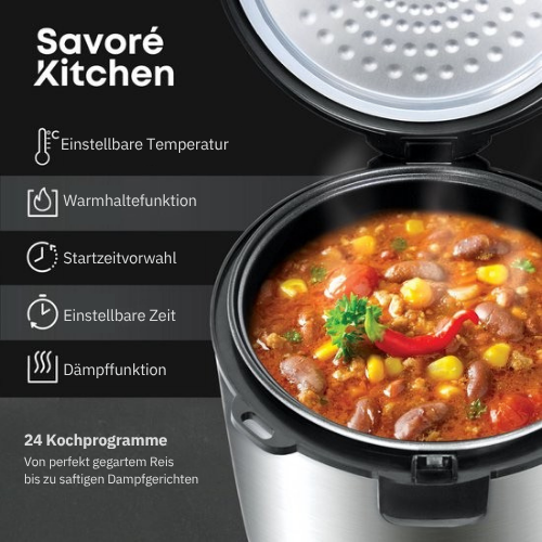Savoré Kitchen - MultiTaste Multikocher 5L mit 24 Kochfunktionen - Multikocher - Reiskocher - Dampfkocher - Touch Control