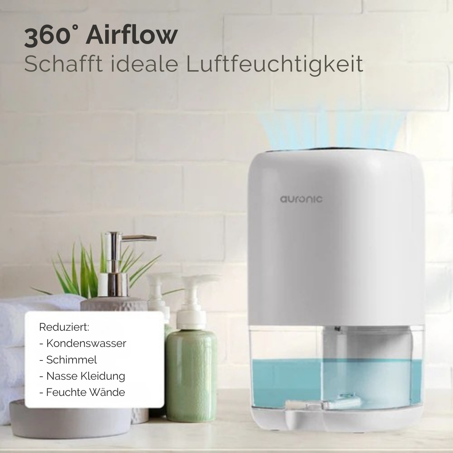 Auronic Luftentfeuchter - 450ml pro Tag - 40W - LED - Für Wohnzimmer/Schlafzimmer/Badezimmer - Weiß