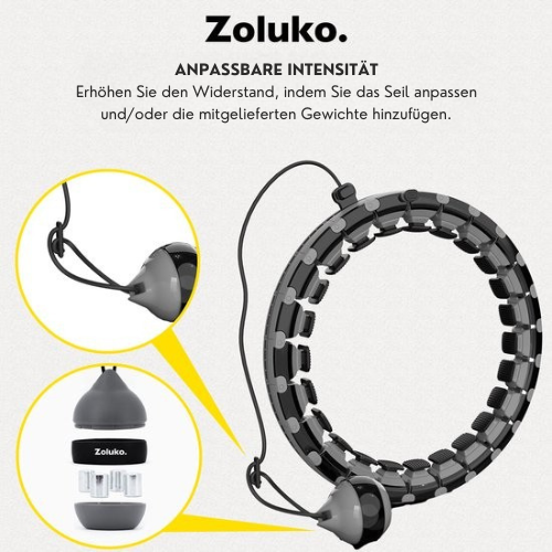 Zoluko Hula Hoop XXL - Inkl. E-Book - Fitness - Mit Gewicht - 130 cm Umfang - Schwarz
