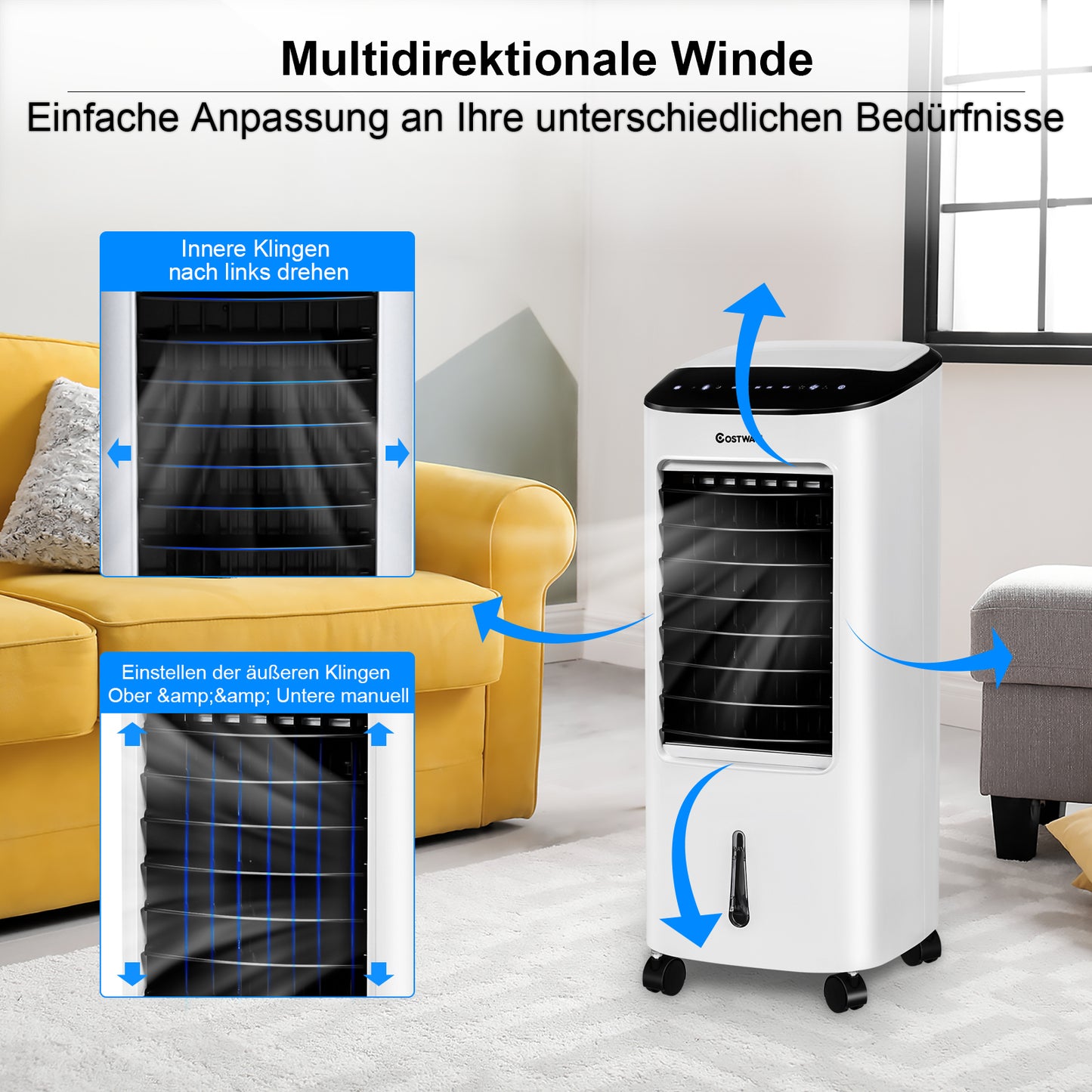 Coast Air Cooler - Luftbefeuchter - 4-in-1 - mit Kühlelementen und Fernbedienung - 65W - Weiß